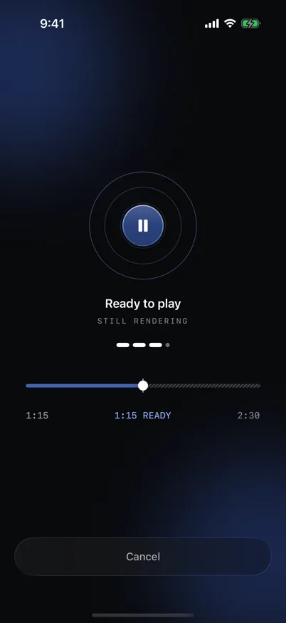 A song playing while it is still rendering, with the render progress shown on the scrubber